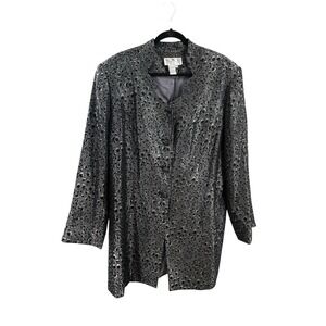 GMI 24W Black Abstract Dress Jacket Bling Buttons‎ Padded Shoulder Plus